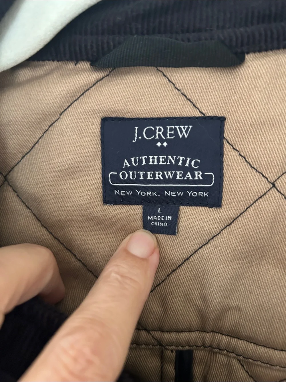 J. Crew Black Quilted Field Jacket with Tan Lining Detail